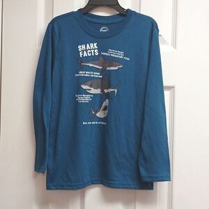 🩷WONDER NATION Boys Blue Long Sleeved Pajama Set "Shark Facts" S 6-7 great c